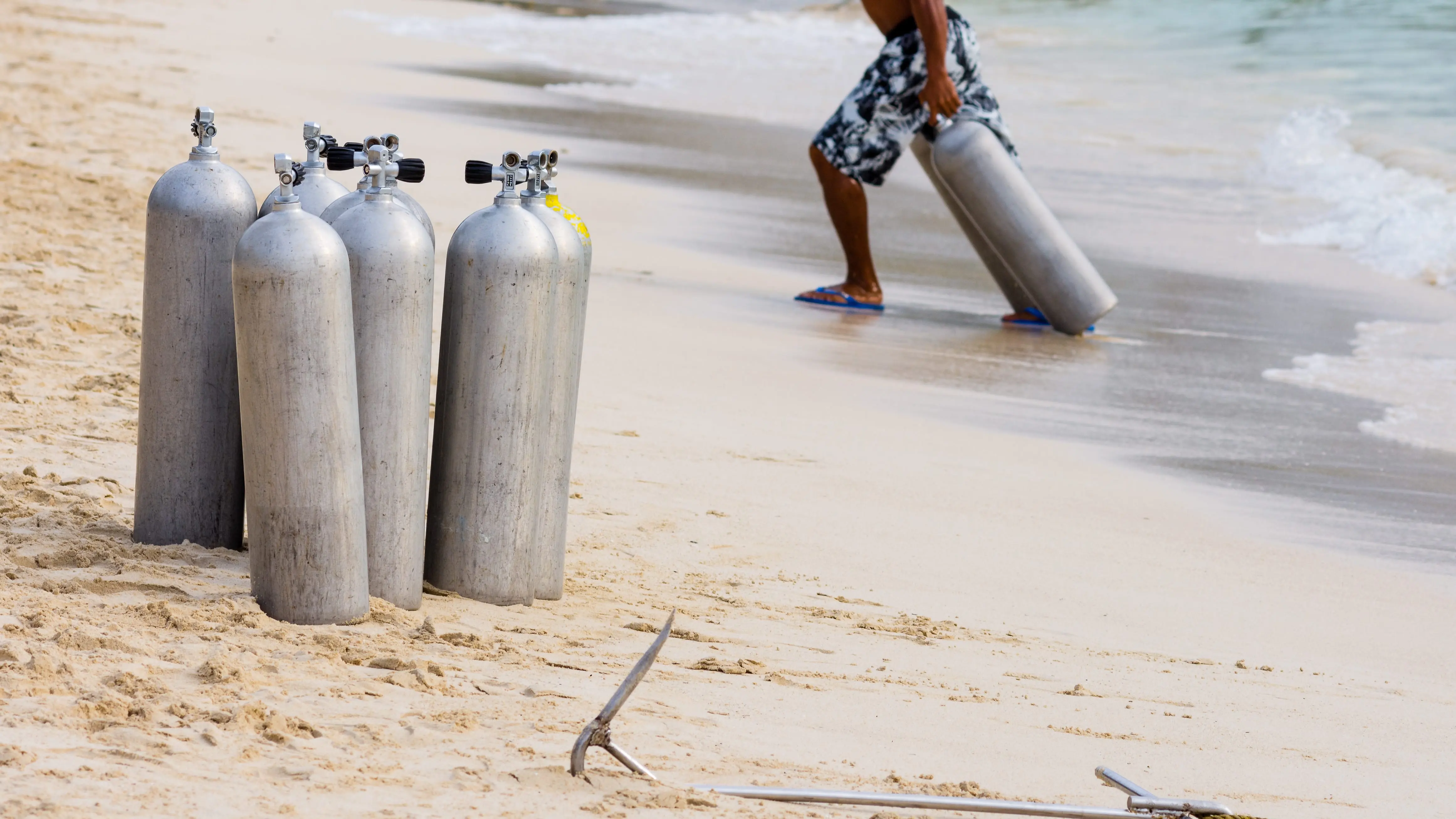 Scuba tanks on the beach