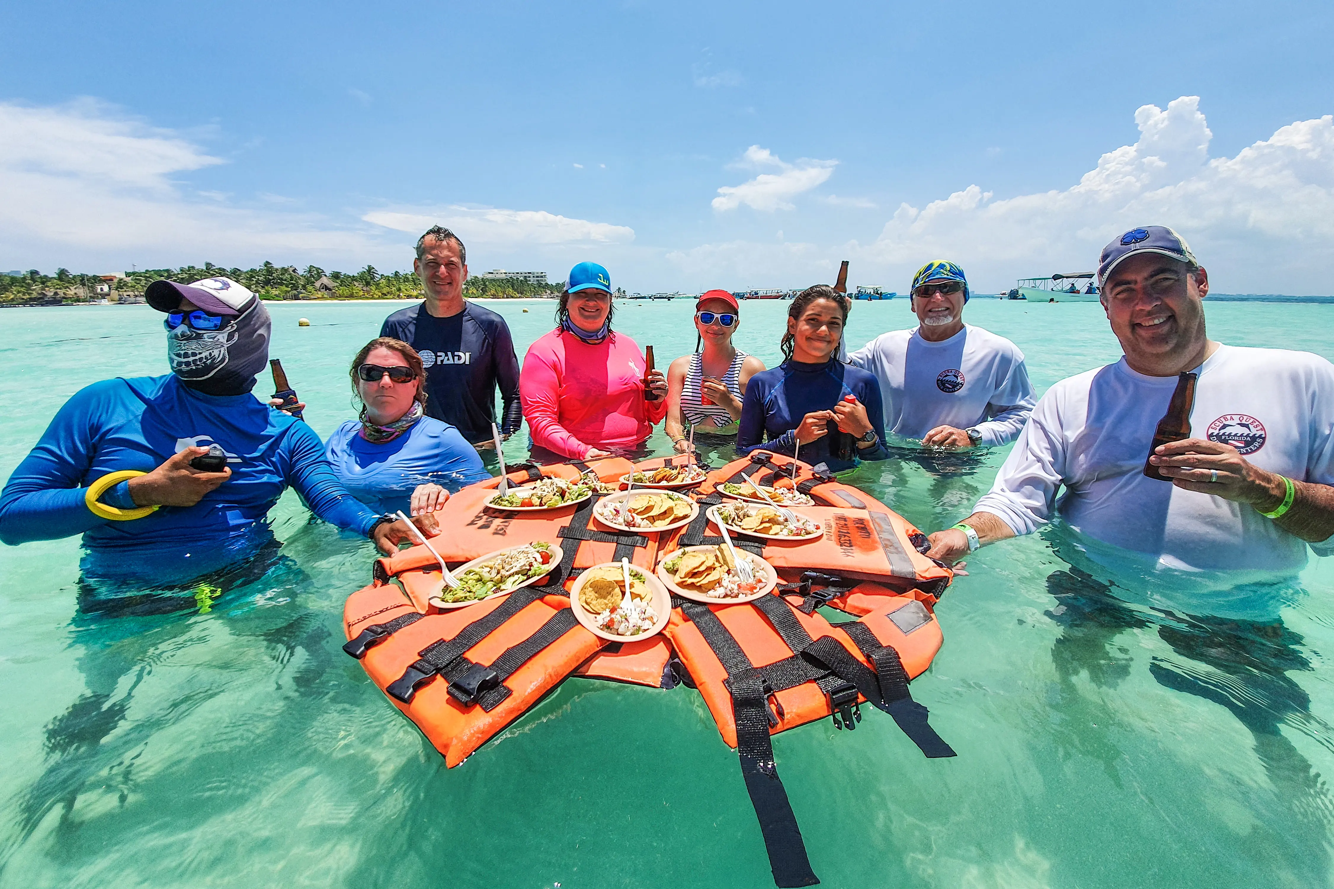 People eating in the ocean